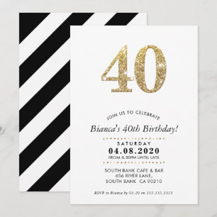 40:E BIRTHDAY PARTY INBJUDAN, moderna guld glitter Inbjudningar