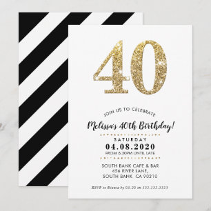 40:E BIRTHDAY PARTY INBJUDAN, moderna guld glitter Inbjudningar