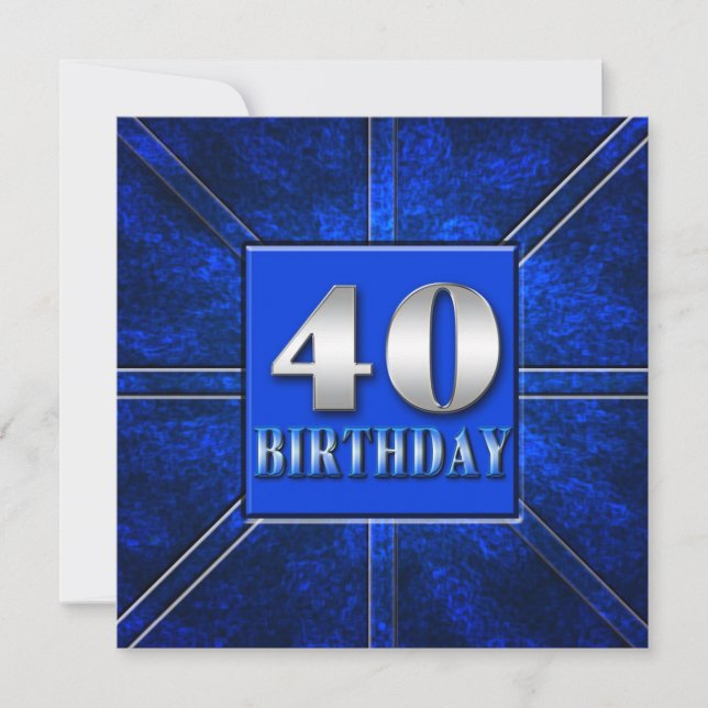 40:E BIRTHDAY PARTY INVITATION - BLUE/SILVER INBJUDNINGAR (Framsida)
