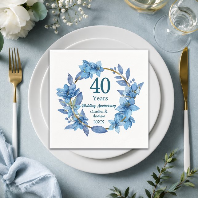 40:e blå blomsterrubin bröllopsjubileum  pappersservett (Skapare uppladdad)