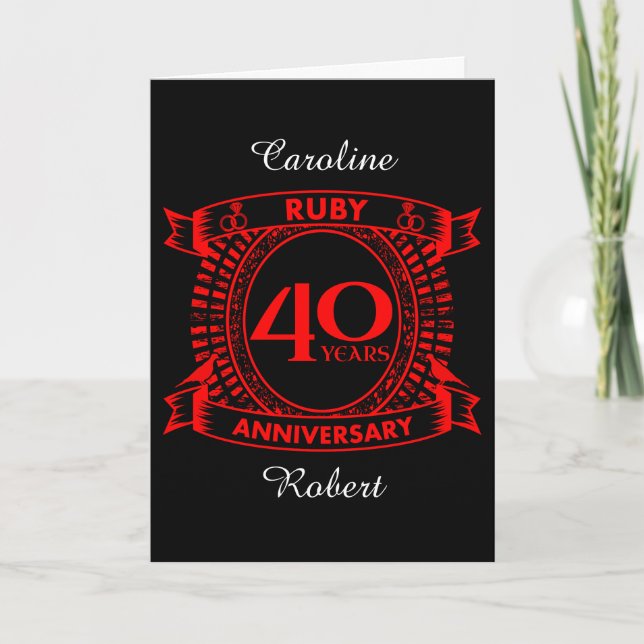 40:e bröllop-årsdagen av vapenskölden för ruby kort (Framsida)