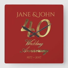 40:e Bröllop-årsdagen för Ruby Bröllop Red Guld Fyrkantig Klocka