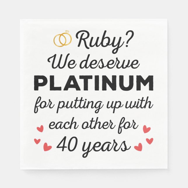 40:e Bröllop-årsdagen I - Ruby Funny Couple Pappersservett (Framsidan)