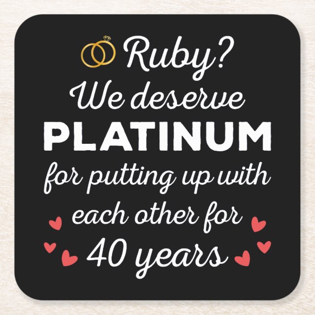 40:e Bröllop-årsdagen I - Ruby Funny Couple Underlägg Papper Kvadrat (Framsidan)