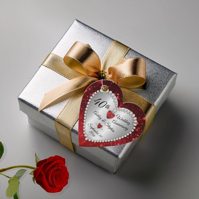 40:e Bröllop-årsdagen Ruby Diamonds Gåvor Etiketter (40th Wedding Anniversary Ruby Diamonds Favor Tags)