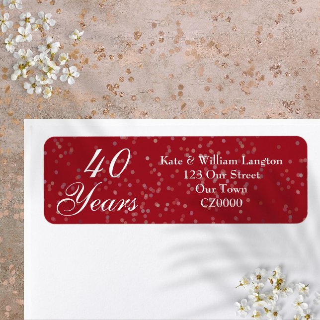40:e Bröllop-årsdagen Ruby Stardust Confetti Returadress Etikett (40th Wedding Anniversary Ruby Stardust Confetti Label)