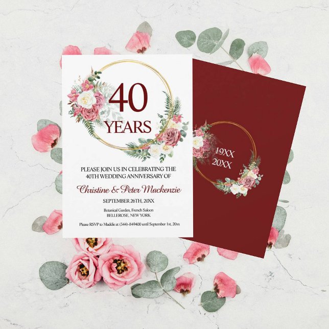 40:e bröllopsdagen för Ruby Roses Inbjudningar (Skapare uppladdad)
