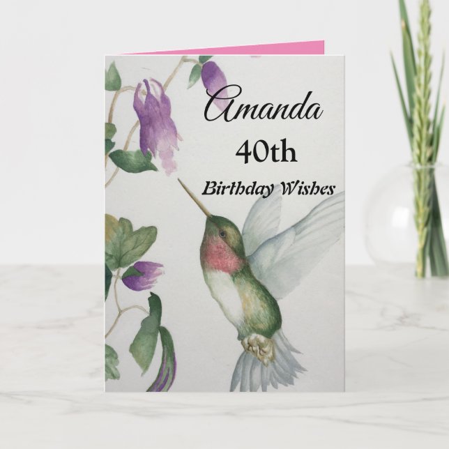 40:e Eleganten Hummingbird Watercolor Kort (Framsida)