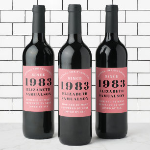 40:e födelsedag 1983 Rosa Setting Standards Vinflaska Etikett