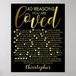 40:e födelsedag 40 orsaker till Svarta Guld Poster