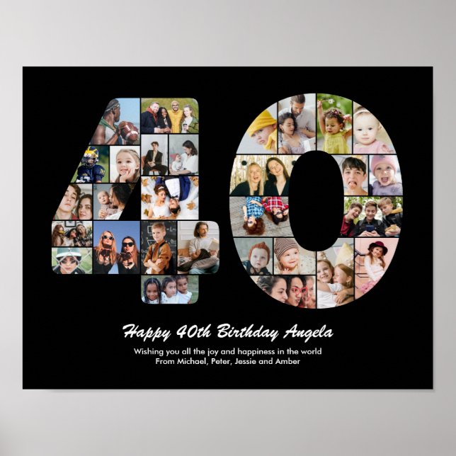 40:e födelsedag 40 Photo Collage Gift Poster (Framsidan)