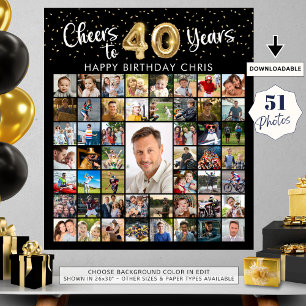 40:e födelsedag 51 fotokollage Cheers till 40 år Poster