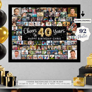 40:e födelsedag 92 foton svart Guld-ost till år Poster