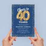 40:e födelsedag, blå Guld Inbjudningar<br><div class="desc">Öka din milstolpe firande med vår elegant 40-årsfestbjudanden! Med en mångsidig blå bakgrund,  guld sparkly glitter,  fyrtio charmerande guld helium-ballonger och en 40-årsdagars trendig som är en brygga att anpassa! Lägg till din unika beröring till denna speciella dag och låt dina gäster föregripa en minnesvärd händelse.</div>