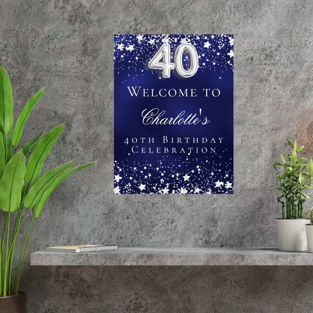 40:e födelsedag blå silver-stjärnor välkomna party poster (Skapare uppladdad)