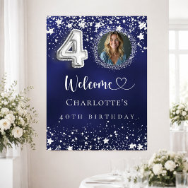 40:e födelsedag blåa silver-stjärnor - välkomnande poster