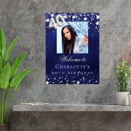 40:e födelsedag blåa silver-stjärnor - välkomnande poster