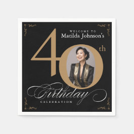 40:e födelsedag Black Guld Calligraphy-Anpassnings Pappersservett