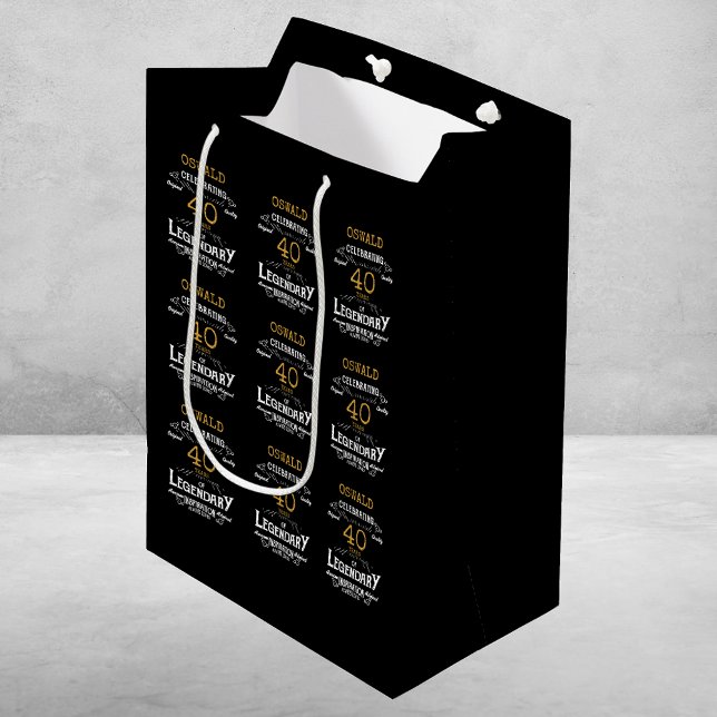 40:e födelsedag Black Guld Legendary Retro (40th Birthday Black Gold Legendary Retro Medium Gift Bag
)