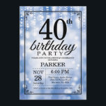 40:e födelsedag Blått Glitter Inbjudningar<br><div class="desc">40:e födelsedagsinbjudan med Blue String Ljus med blå Glitter-bakgrund. Blue Birthday. Vuxen Birthday. Manar eller Women Bday Inbjudan. 13:e 15:e 16:e 18:e 20:e 30:e 40:e 60:e 70:e 80:e 90:e 100:e, oavsett ålder. Om du vill göra ytterligare anpassningar klickar du på knappen "Anpassa" och användor verktyg som är utformat för att...</div>