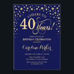40:e födelsedag - Blått Guld Inbjudningar<br><div class="desc">40:e födelsedagsinbjudan. Elegantens utformning med faux glitter guld och marinblått. Skål till 40 år! Berätta om du behöver anpassa dig ytterligare.</div>