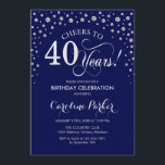 40:e födelsedag - Blått Silver Inbjudningar<br><div class="desc">40:e födelsedagsinbjudan. Elegantens utformning med faux glitter silver och marinblått. Skål till 40 år! Berätta om du behöver anpassa dig ytterligare.</div>