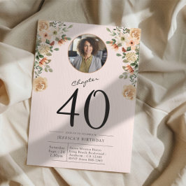 40:e födelsedag Blommigt Foto Party Inbjudningar