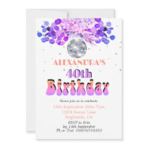 40:e födelsedag Blommigt Lila Disco Boll