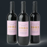 40:e födelsedag Born 1985 Lägg till Namn Rosa Gråt Vinflaska Etikett<br><div class="desc">Personlig Födelsedag lägg till ditt namn och årsmärkta vin. Redigera namn och år med den angivna mallen. En underbar födelsedagsfest för rosa av anpassningsbar. Fler gåvor och party-förråd finns tillgängliga med utformningen "standardinställningar" i butiken.</div>