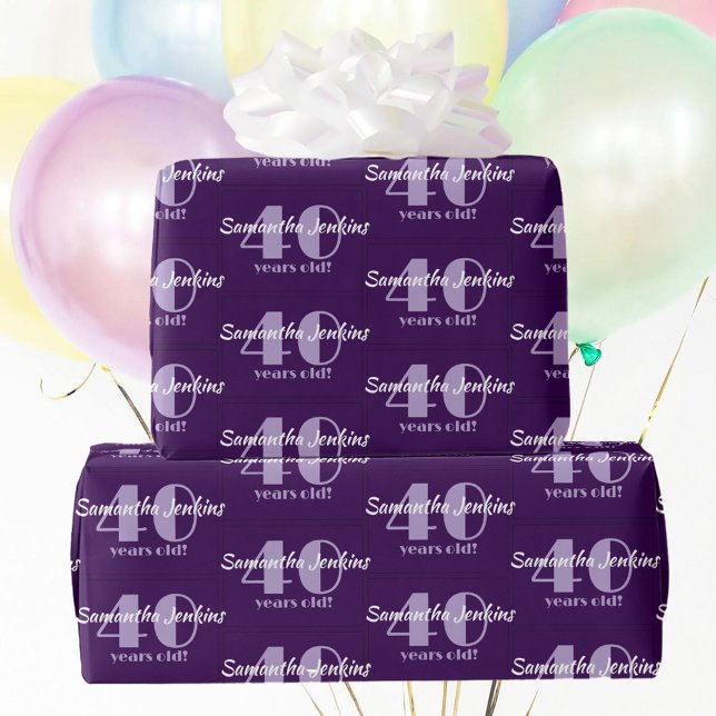 40:e födelsedag Chicens Lila Anpassningsbar Presentpapper (Skapare uppladdad)