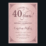40:e födelsedag - Damasken Ro Guld Inbjudningar<br><div class="desc">40:e födelsedagsinbjudan. vintage av elegant faux guld med ro med rosa och vitt dammmönster. Funktioner hanterar skriptteckensnitt. Skål till 40 år! Kan vara personlig i vilken ålder som helst! Berätta om du behöver anpassa dig ytterligare.</div>