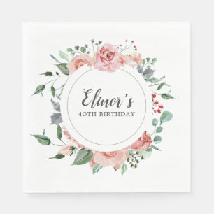 40:e födelsedag Elegant Rosa ros Blommigt Pappersservett