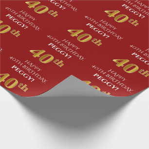40:e födelsedag: Elegant, rött, Faux Guld-utseende Presentpapper