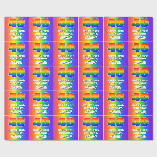 40:e födelsedag: färgfull, Roligt Rainbow Mönster  Presentpapper (Seam)