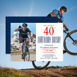40:e födelsedag! Födelsedagsfest inbjudan<br><div class="desc">40:e födelsedag! Gruppinbjudningskort designad på ljusa färger för marin och röd,  med din foto och party-info. Om du vill anpassa dig infogar du bara dina uppgifter i vår enkla mall och ersätter exempeltexten. (Obs! färger kan ändras med hjälp av vår enkla online Färg-Picker Verktyg).</div>