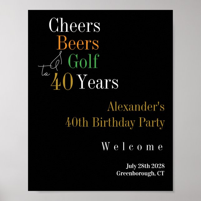 40:e födelsedag: Golf Cheers Öl Party Välkommen Poster (Framsidan)