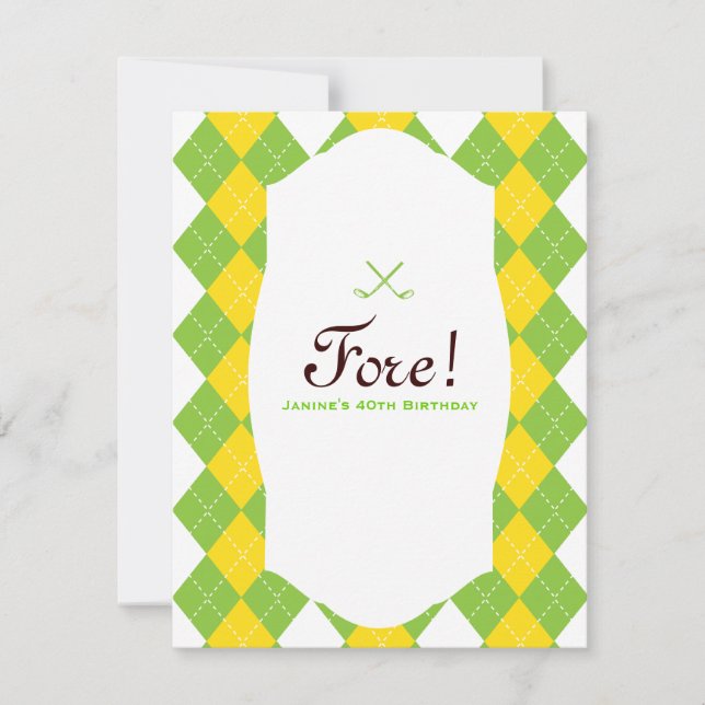 40:e födelsedag Golf Party argyle Preppy Inbjudningar (Framsida)