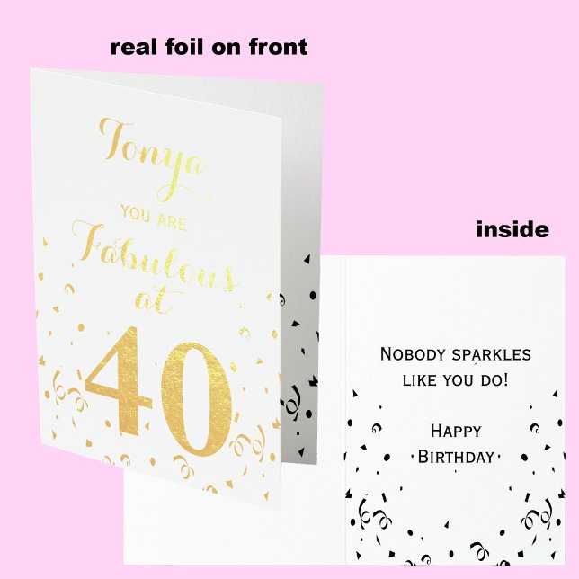40:e födelsedag Guld Foil Fabulous vid 40 Folierat Kort (Skapare uppladdad)