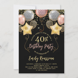 40:e födelsedag Guld Glitter, svart Inbjudningar
