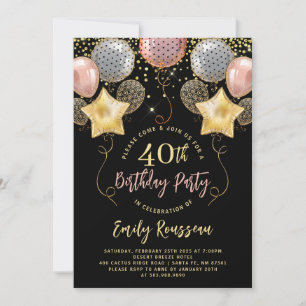 40:e födelsedag Guld Glitter, svart Inbjudningar