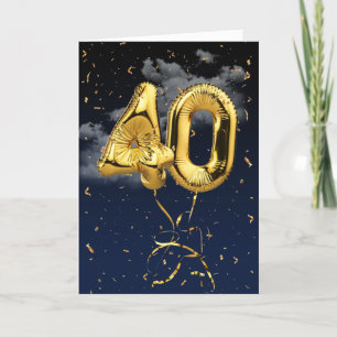 40:e födelsedag Guld Mylar Balloon and Confetti Ca Kort