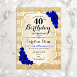 40:e födelsedag - Guld Rand Royal Blue Ro<br><div class="desc">40:e födelsedagsinbjudan. Elegantens utformning i guld och royalets blå. Funktioner faux glitter guld rand,  sapphire ro snyggt script och confietti. Perfekt för en glam-födelsedagsfest.</div>