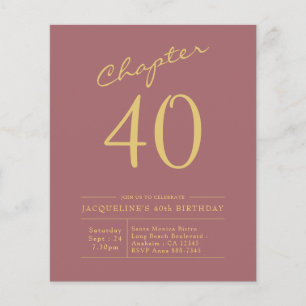 40:e födelsedag Guld Rosa budgetinbjudan Flygblad