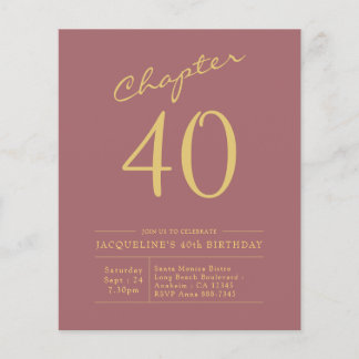 40:e födelsedag Guld Rosa budgetinbjudan Flygblad