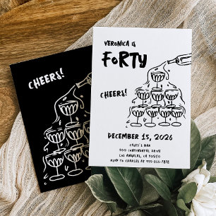 40:e födelsedag Hand plockade Champagne-inbjudan Inbjudningar