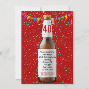 40:e födelsedag i Party Beer Flaska Inbjudningar