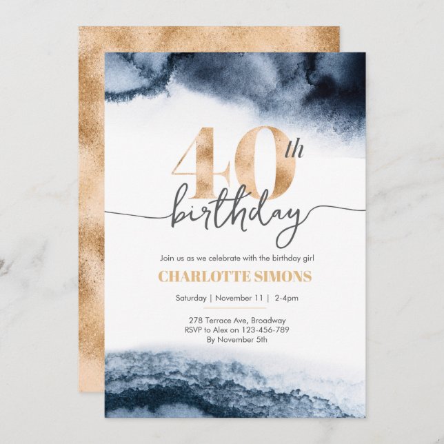 40:e födelsedag inbjudan till marinens vattenfärg  (Fram/baksida)