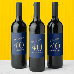 40:e födelsedag Kapitel 40 Blue Guld Vinflaska Etikett
