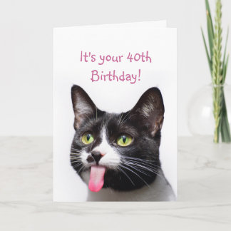 40:e födelsedag Katt Stickar ut Tunga Funny Humor Kort
