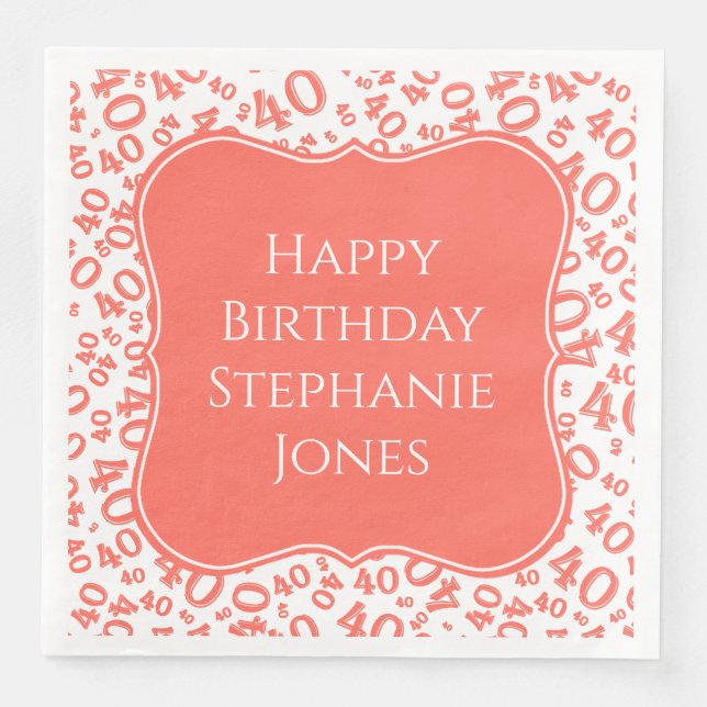 40:e födelsedag koral/vit parentnummer Mönster Pappersservett (Framsida)